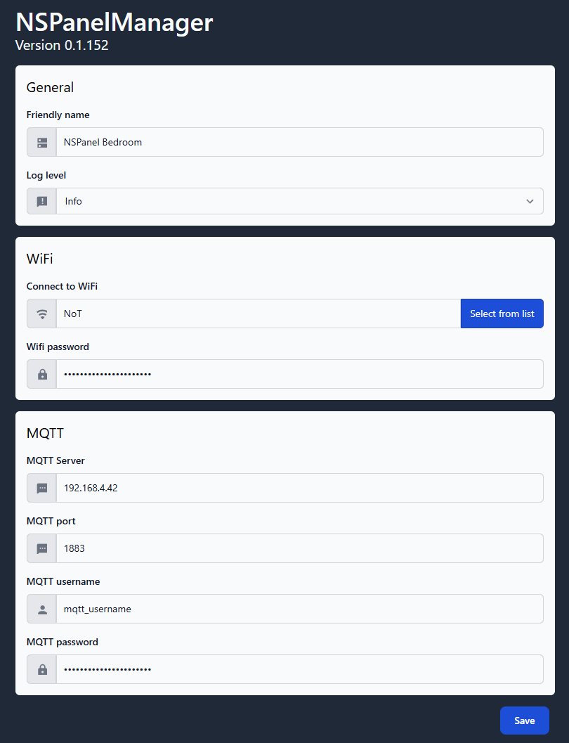 Simplified configuration page