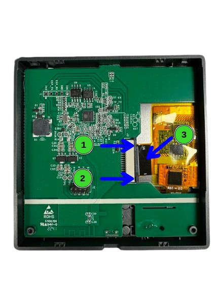 The PCB connected to the screen via FFC cable